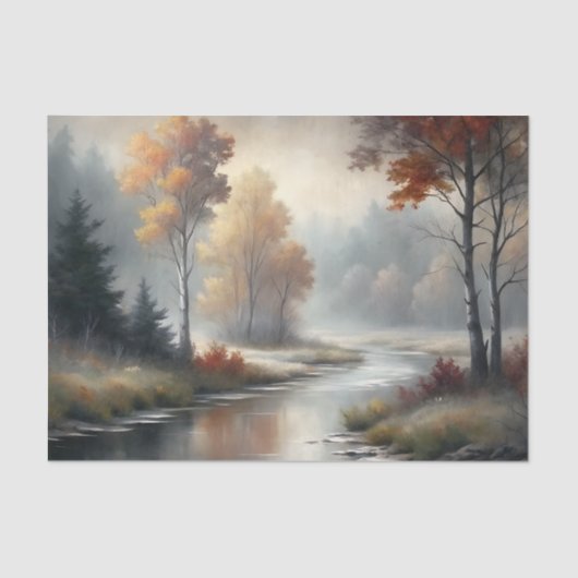 Misty Autumn River Scene Landschap Decoupage Tissuepapier (Voorkant)