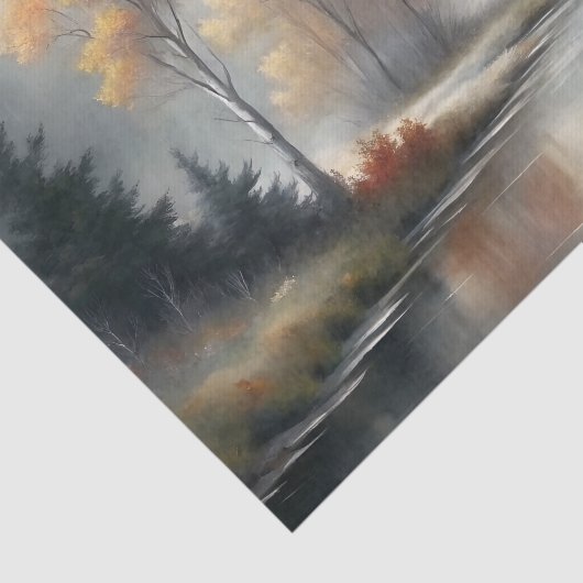Misty Autumn River Scene Landschap Decoupage Tissuepapier (Detail)