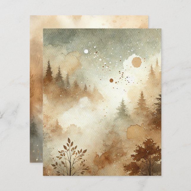 Misty Autumnal Waterverf Forest Scrapbook Paper (Voorkant / Achterkant)