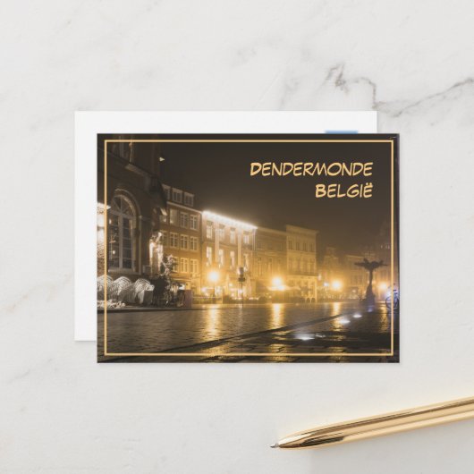 Misty avond in Dendermonde, België Briefkaart (Voorkant / Achterkant in situ)