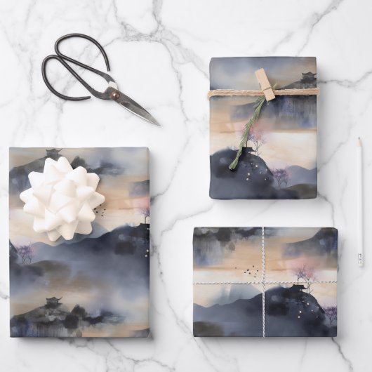 Misty Aziatische stijl landschapspatroon Inpakpapier Vel (Voorkant)