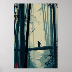 Misty Bamboe Bos Kunstprint - Stille Brug Scene Poster