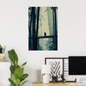Misty Bamboe Bos Kunstprint - Stille Brug Scene Poster (Thuiskantoor)