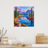 💙 Misty Blau Bergen Meer Bos Serene Wand Poster (Keuken)