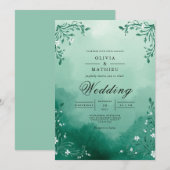 Misty Blauwgroen Foliage Arch Wedding Kaart (Voorkant / Achterkant)