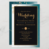 Misty Blauwgroen Gold Wedding Invitation BUDGET A9 (Voorkant / Achterkant)