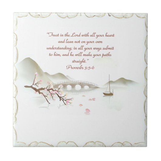 Misty Blossom Crossing Bible Verse Keramische Tege Tegeltje (Voorkant)