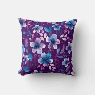 Misty Blue en Magenta Floral op Violet Artistic Kussen