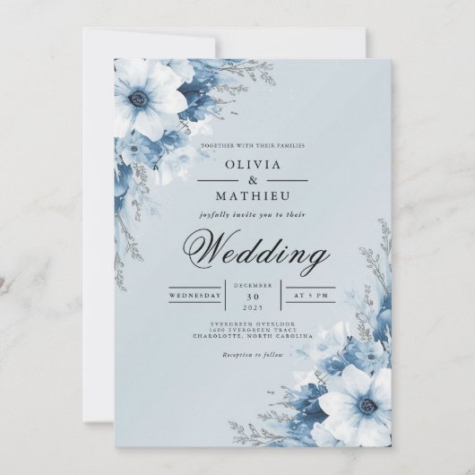 Misty Blue Floral Archway Wedding Kaart (Voorkant)