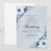 Misty Blue Floral Archway Wedding Kaart (Voorkant / Achterkant)