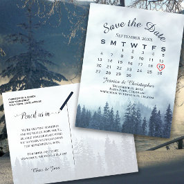 Misty Blue Forest Wedding Save the Date Calendar Aankondigingskaart