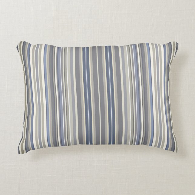 Misty Blue Grey Stripes Accent Kussen (Voorkant)