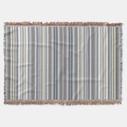 Misty Blue Grey Stripes Deken (Voorkant)