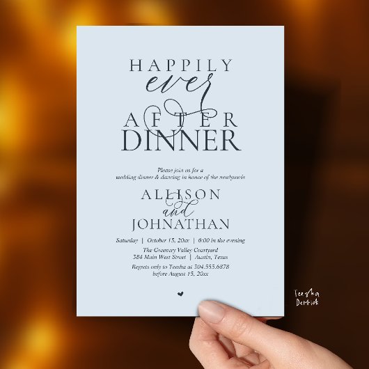 Misty Blue Happily Ever After Dinner Bruiloft Kaart