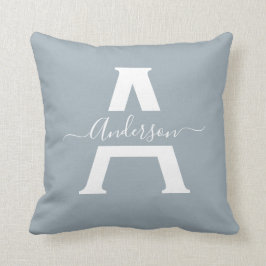 Misty Blue Modern Family Monogram Trendy Script Kussen
