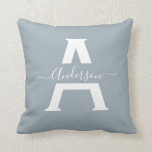 Misty Blue Modern Family Monogram Trendy Script Kussen