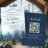 Misty Blue Mountain Pines Rustieke QR Code Bruilof Kaart