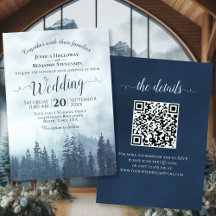 Misty Blue Mountain Pines Rustieke QR Code Bruilof