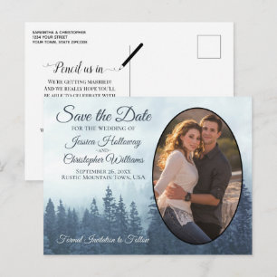 Misty Blue Mountains ovale foto opslaan van de dat Aankondigingskaart