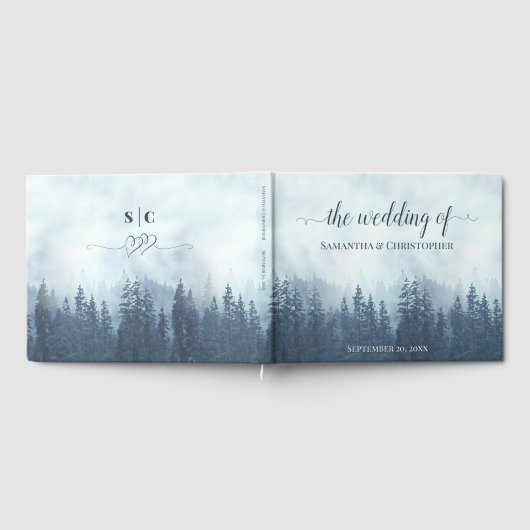 Misty Blue Mountains & Pines Rustieke bruiloft Gastenboek (Volledig)