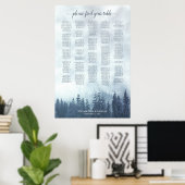 Misty Blue Pine Forest Alfabetical Seating Chart Poster (Thuiskantoor)