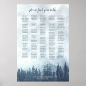 Misty Blue Pine Forest Alfabetical Seating Chart Poster (Voorkant)