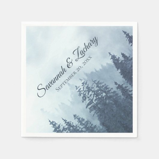 Misty Blue Pine Trees Rustic Waterverf Wedding Servet (Voorkant)