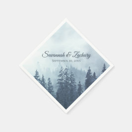 Misty Blue Pine Trees Rustic Waterverf Wedding Servet