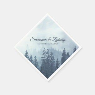 Misty Blue Pine Trees Rustic Waterverf Wedding Servet