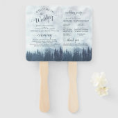 Misty Blue Pine Trees Rustic Wedding Programme Handwaaier (Voorkant en achterkant)