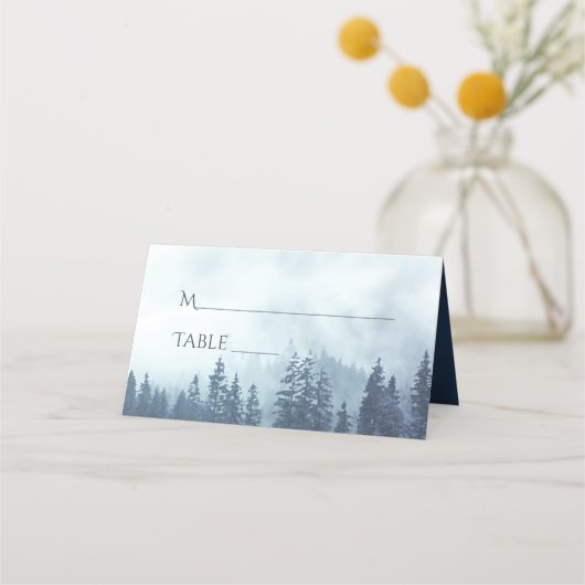 Misty Blue Pine Trees Rustic Wedding Write-In Plaatskaartje (Voorkant)