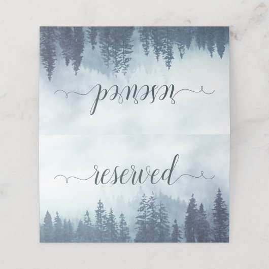 Misty Blue Pine Trees Rustieke Bruiloft Gereservee Plaatskaartje (Buitenkant ongevouwen)