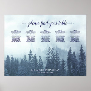 Misty Blue Pines 5 Table Wedding Seding Chart Poster