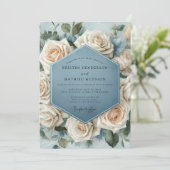 Misty Blue Rose Bloom Bruiloft Kaart (Staand voorkant)
