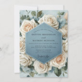 Misty Blue Rose Bloom Wedding Kaart (Voorkant)