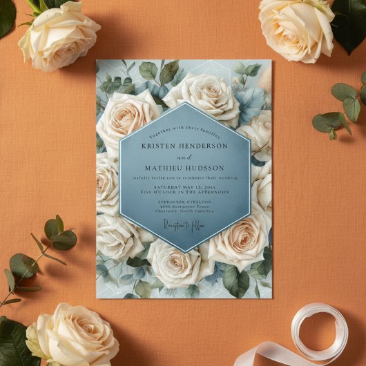 Misty Blue Rose Bloom Wedding Kaart