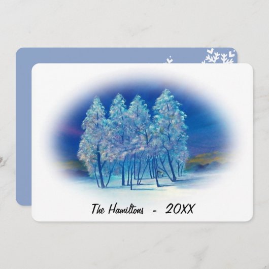 Misty Blue Spruce Trees Northern Lights Painting (Voorkant / Achterkant)