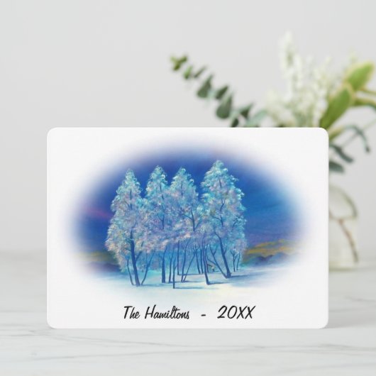 Misty Blue Spruce Trees Northern Lights Painting (Staand voorkant)