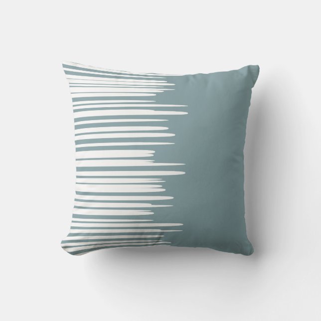 Misty Blue Uneven White Lines Modern Sierkussen (Voorkant)
