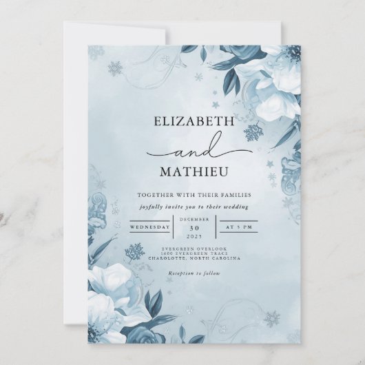 Misty Blue Waterverf Floral Wedding Kaart (Voorkant)