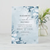Misty Blue Waterverf Floral Wedding Kaart (Staand voorkant)