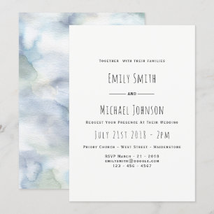 Misty Blue Waterverf Wedding Invitation Elegant Kaart