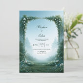 Misty Blue Weide Boog Bruiloft Kaart (Staand voorkant)