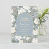 Misty Blue White Chinoiserie Floral Vrijgezellenfe Kaart (Staand voorkant)