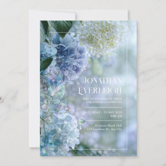Misty Blue White Hydrangea Garden Frame Wedding Kaart (Voorkant)