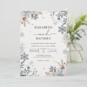 Misty Blue Winter Floral Wedding Kaart (Staand voorkant)