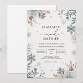 Misty Blue Winter Floral Wedding Kaart (Voorkant / Achterkant)