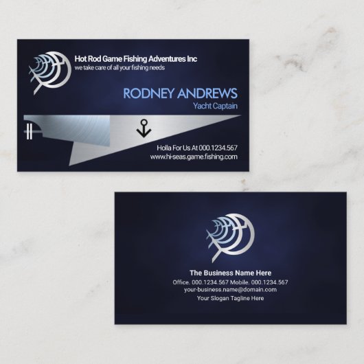 Misty Blue Zee Grunge Silver Yacht Game Vist Visitekaartje (Voorkant / Achterkant)