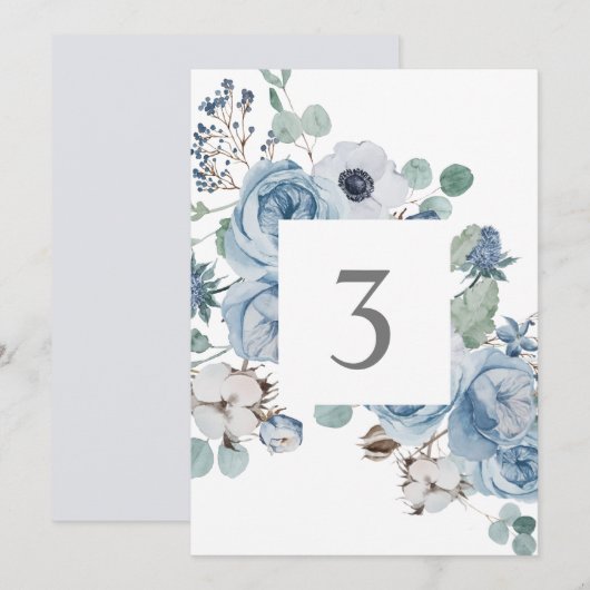 Misty Blues Bloemen Rozen Anemonen Tafel Kaarten (Voorkant / Achterkant)