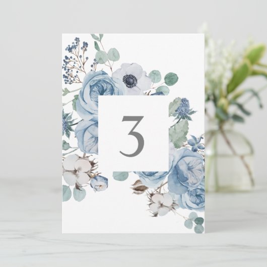Misty Blues Bloemen Rozen Anemonen Tafel Kaarten (Staand voorkant)